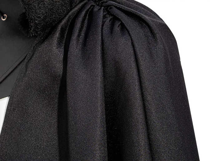 Close-up of the flowing fabric of a Black Gothic SteamPunk Cape, showcasing elegant draping.