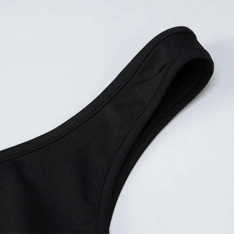 Close-up of the strap on the Black Hollow-Out Body made from soft polyester and spandex.