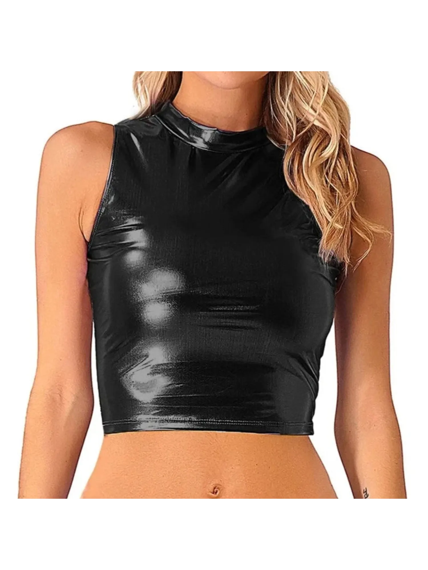 Zwart holografisch crop top en korte set