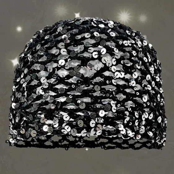 Black Mesh Sequined Beanie