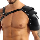 Steampunk One Shoulder Armor met een ingewikkeld ontwerp en strak zwart leer, ideaal voor festivals.