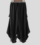 Pantalones holgados negros y elegantes con cintura elástica cómoda y diseño único, perfectos para festivales.