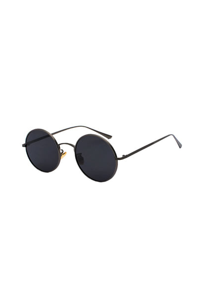 black lens black frame Metal Frame Round Sunglasses