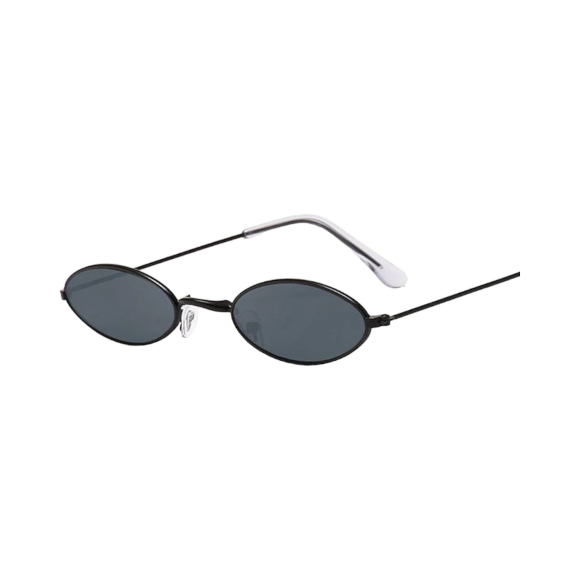 black lens black frame Retro Oval Sunglasses