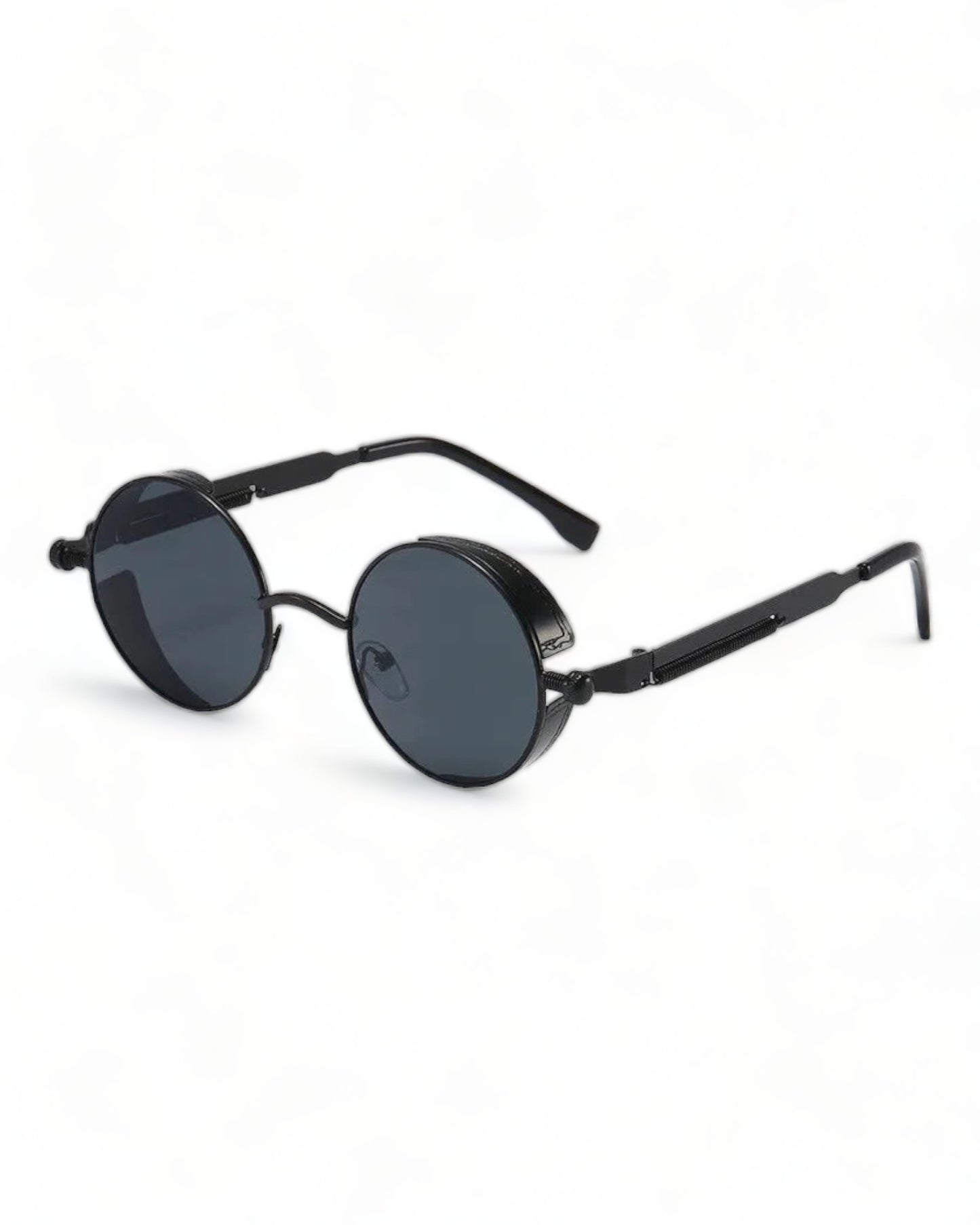 black lens black frame Round Steampunk Sunglasses