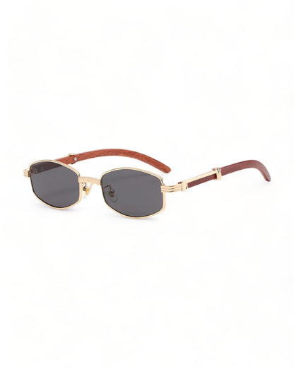 black lens brown frame Slim Oval Geometric Sunglasses