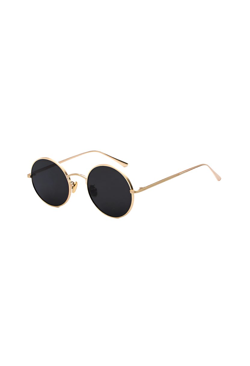 black lens gold frame Metal Frame Round Sunglasses