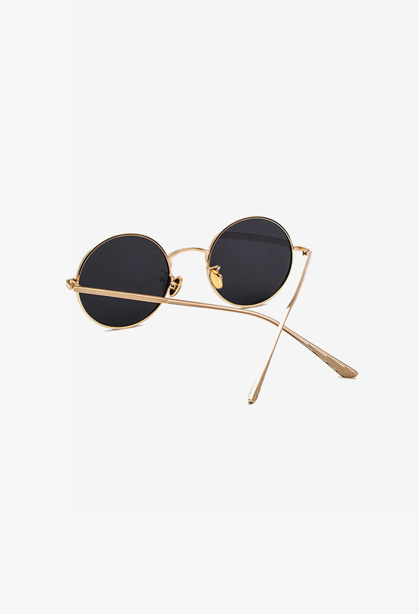 black lens gold frame Metal Frame Round Sunglasses