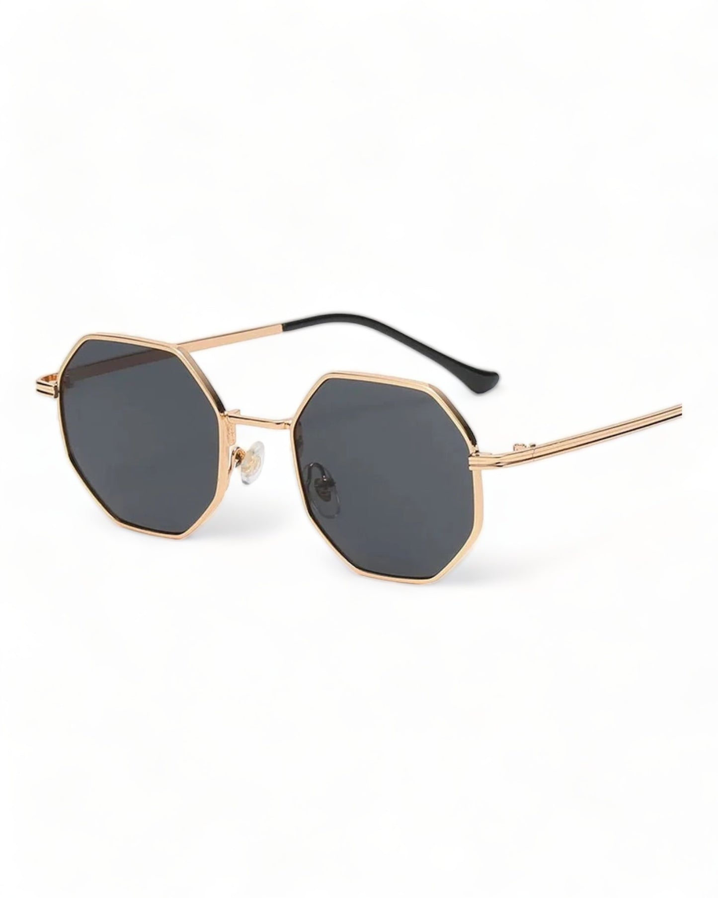 black lens gold frame Octagonal Geometric Metal Frame Sunglasses