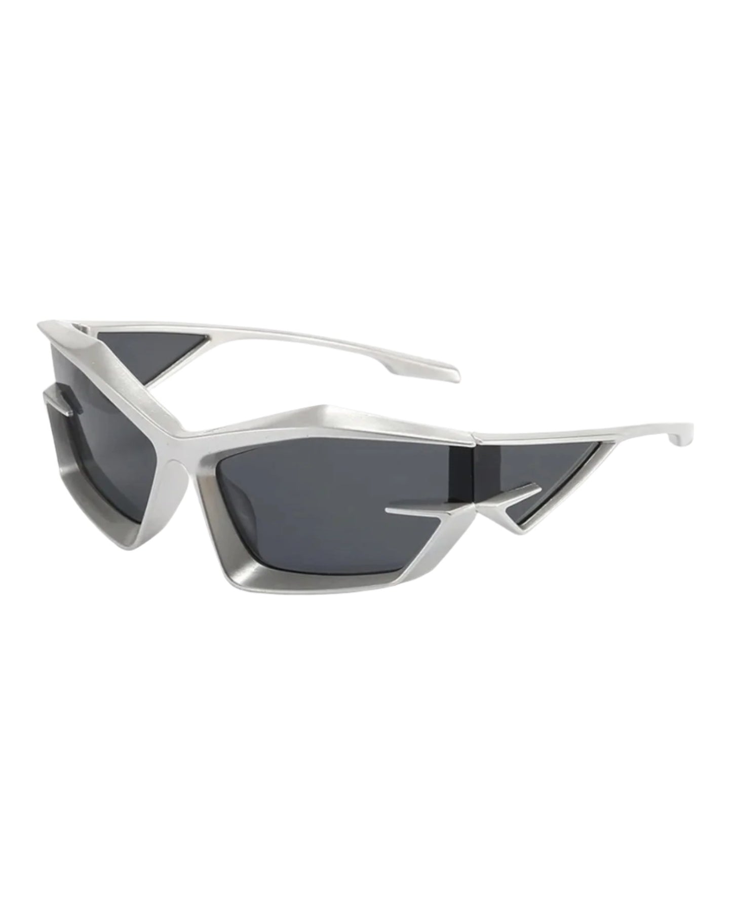 black lens grey frame Giv Cut Futuristic Wrap Around Sunglasses