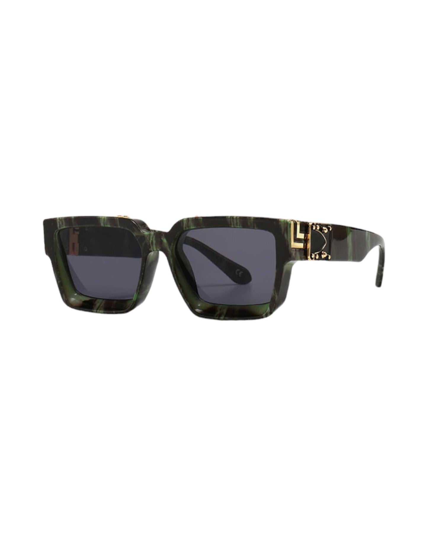 black lens olive frame Oversized Rectangle Sunglasses