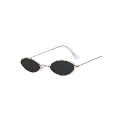 black lens silver frame Retro Oval Sunglasses