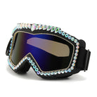 Lunettes de ski bleues steampunk surdimensionnées avec strass en forme de diamant