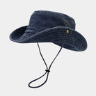 Sombrero tipo pescador Washed Fishman en azul oscuro con cordón ajustable y diseño vintage.
