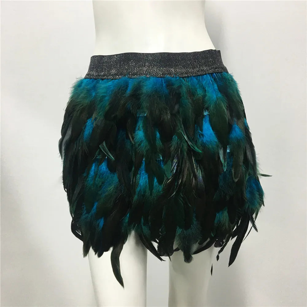 blue Feather Elastic Waist Skirt