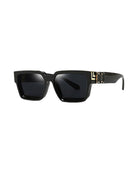blue lens black and gold frame Oversized Rectangle Sunglasses