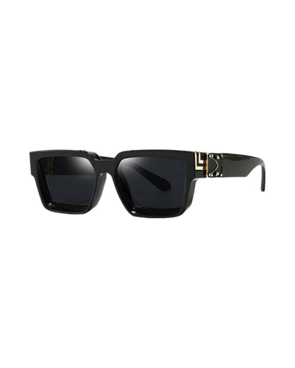 blue lens black and gold frame Oversized Rectangle Sunglasses