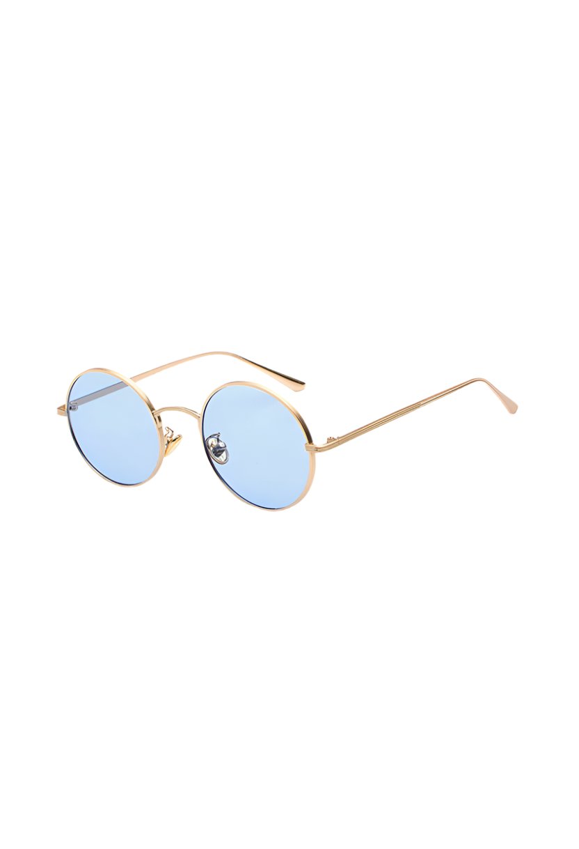 blue lens gold frame Metal Frame Round Sunglasses