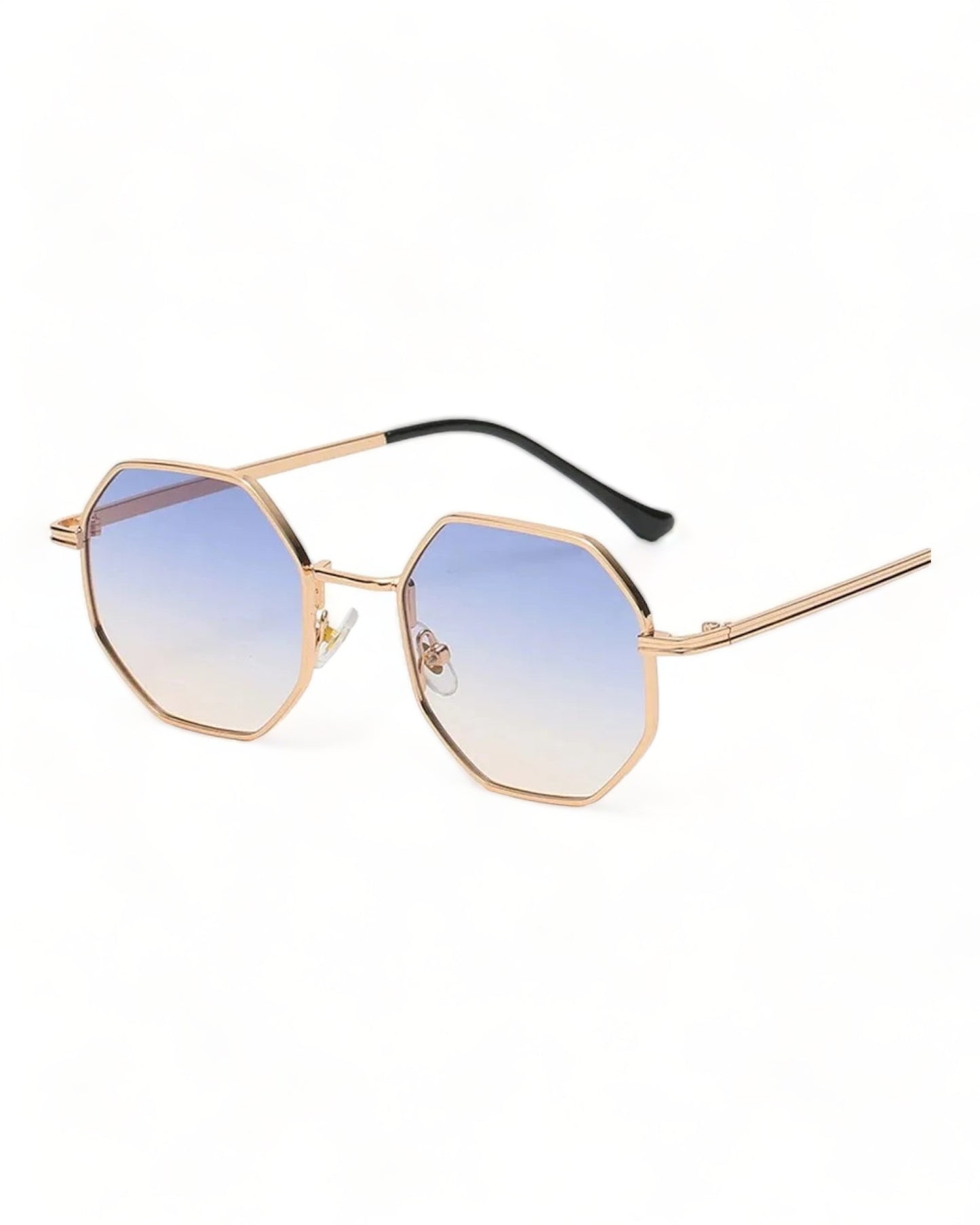 blue lens gold frame Octagonal Geometric Metal Frame Sunglasses