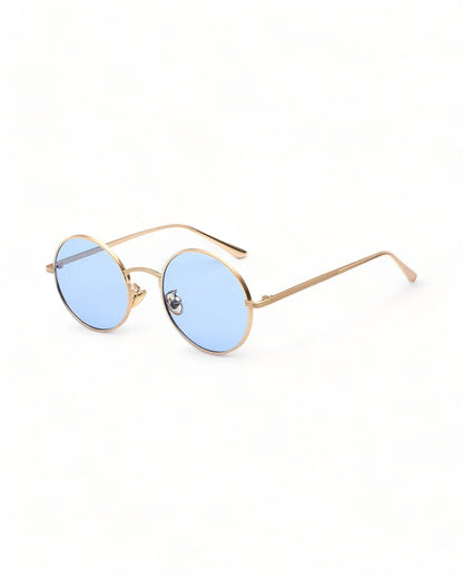 blue lens gold frame Round Metal Frame Sunglasses