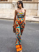 Boho Style Pant and Top Set featuring a strapless colorful design, perfect for summer festivals.