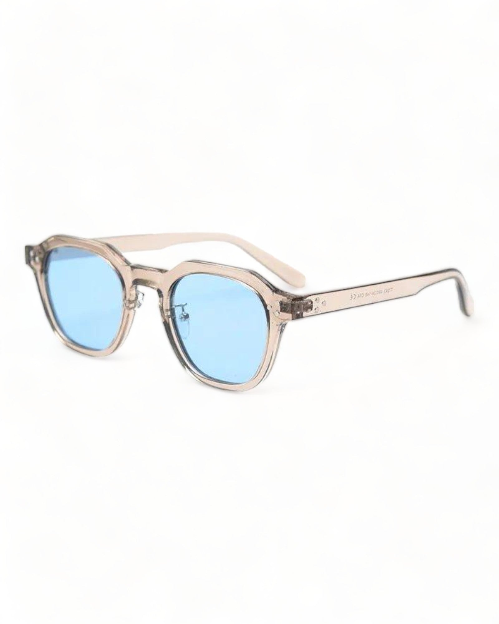 Retro Korean Style Polarized Polygon Sunglasses with blue lenses and stylish transparent frame.