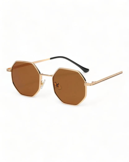 brown lens gold frame Octagonal Geometric Metal Frame Sunglasses