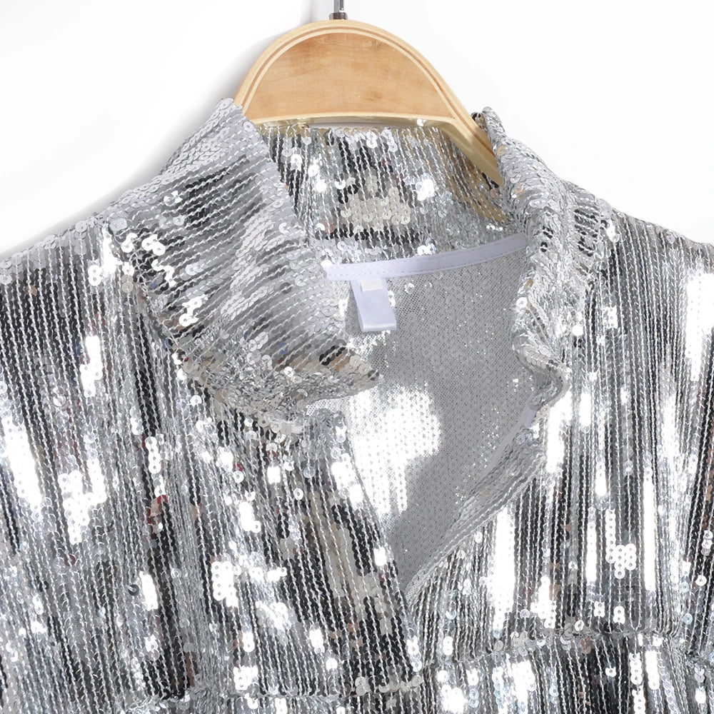 Silberne Quasten-Paillettenjacke Detailansicht