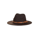 Bruine Fedora-hoed met leren band, gemaakt van wol en polyester, perfect voor festivaloutfits.