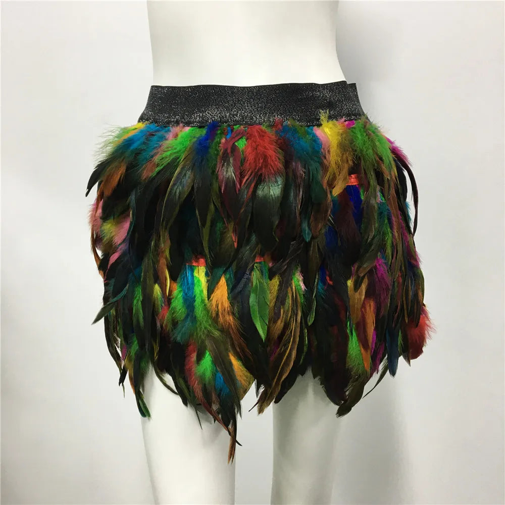 colorful Feather Elastic Waist Skirt