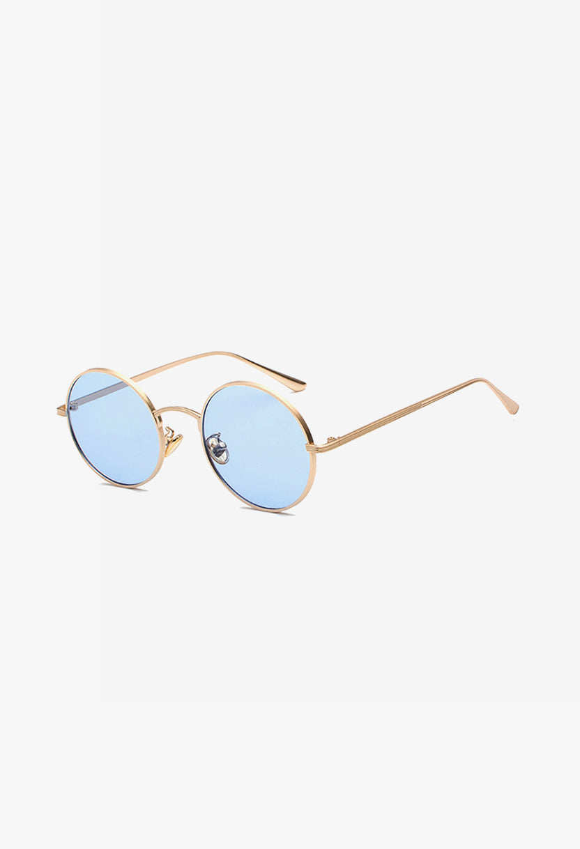 blue lens round sunglasses