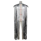 Cosplay Long Tassel Wings featuring shimmering silver tassels and dramatic flowing design.