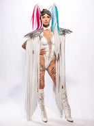 Cosplay Long Tassel Wings with colorful accents, stylish goggles, and a striking, flowing design.