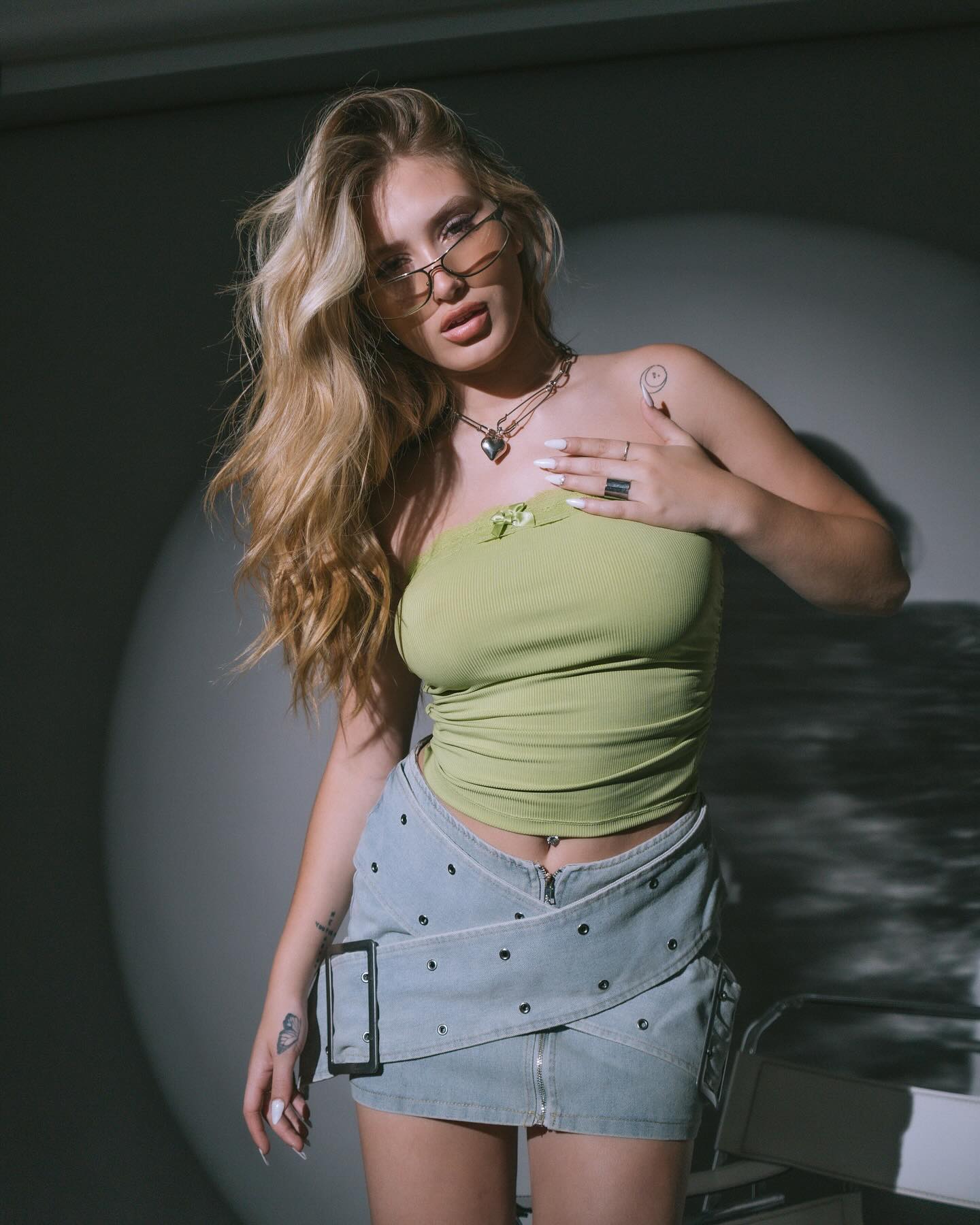 Cross Belt Denim Mini Skirt