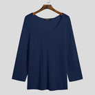 Dark Blue Long Sleeve Thin Knitted Sweater