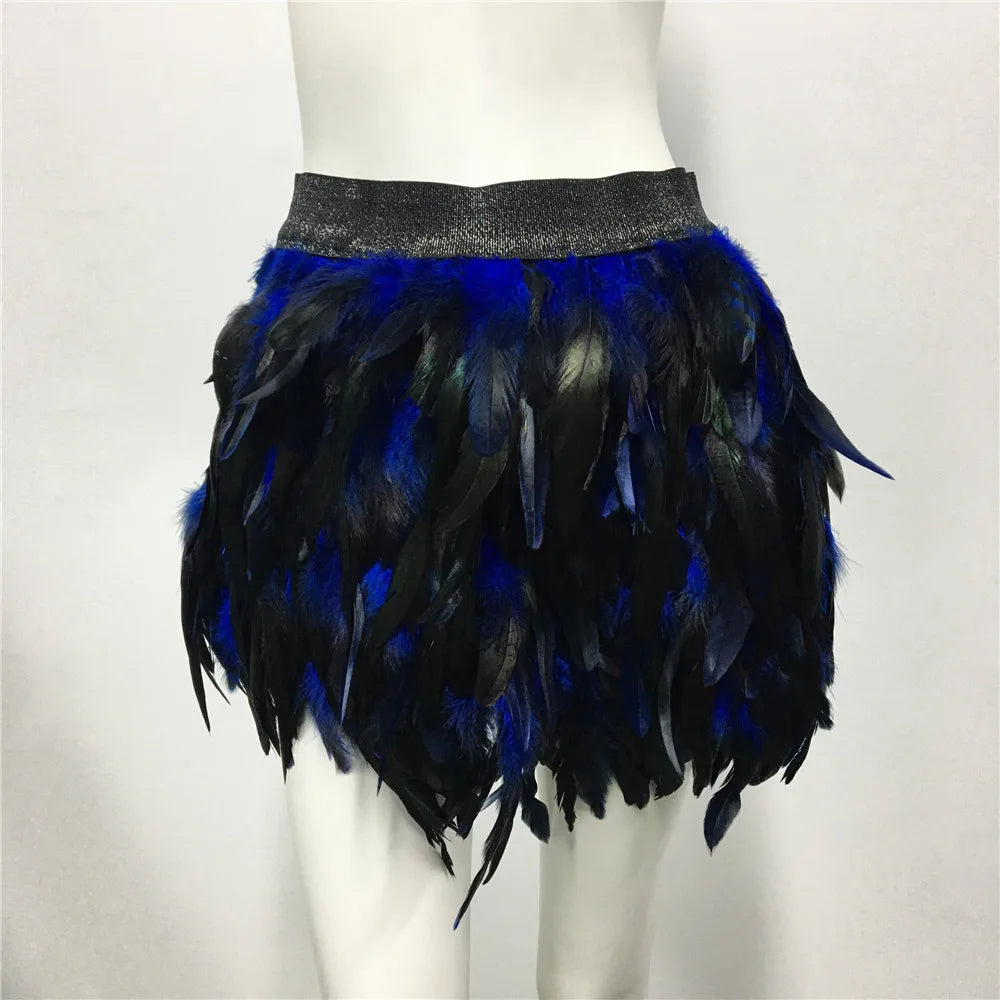 blue Feather Elastic Waist Skirt