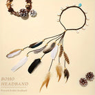 Faux Feather Headband with colorful feathers and beads, perfect for bohemian and ethnic festival styles.