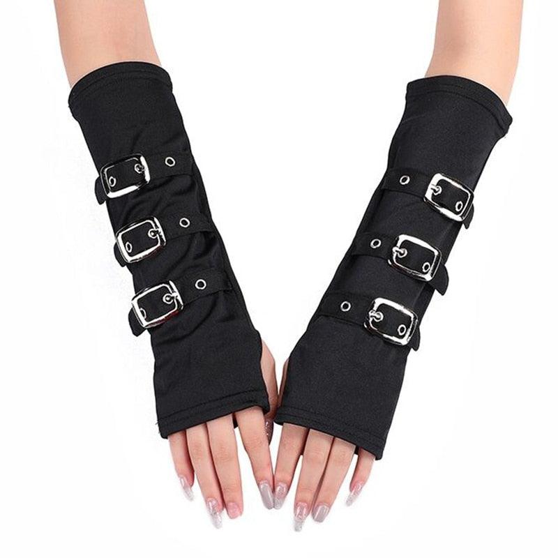 Fingerless Eyelet Ribbon Elbow Gloves