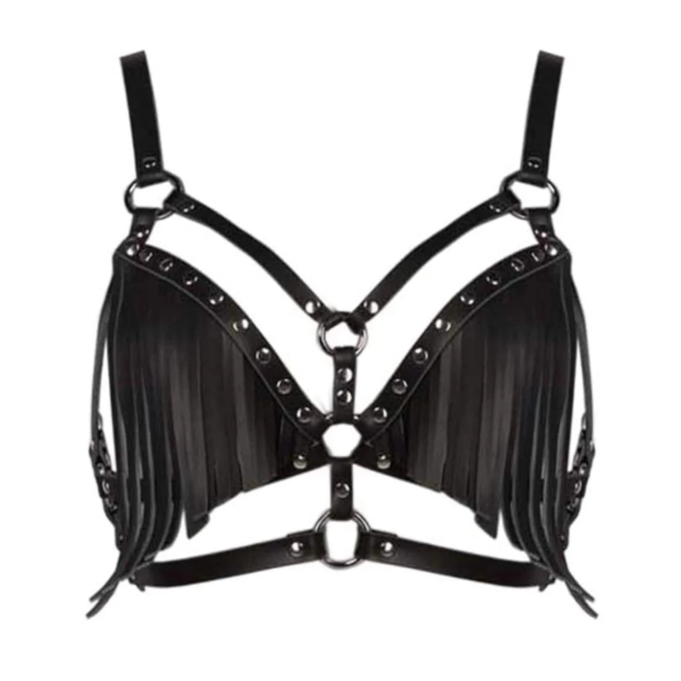 black Leather Harness Rave outfit Cosplay