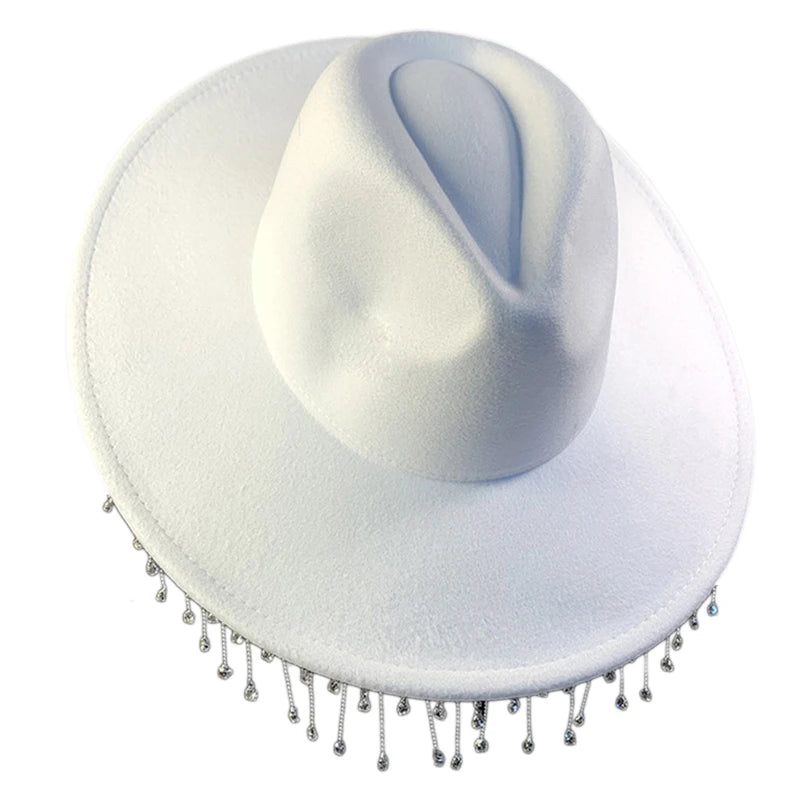 Fringe White Rhinestone Cowgirl Hat