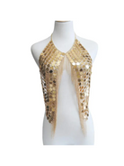 Débardeur en acrylique à sequins avec des sequins dorés scintillants, parfait pour les festivals et les événements dansants.