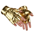Paar glänzende goldene PU-Leder fingerlose Handschuhe, 9,5 x 15 cm, für Rave oder Cosplay.