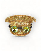 Cappello Militare Piatto Oro con Strass e Occhiali da Sole Caleidoscopio