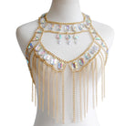 Crystal Festival Tank Top with crystal embellishments and gold chain accent for bold outfits.