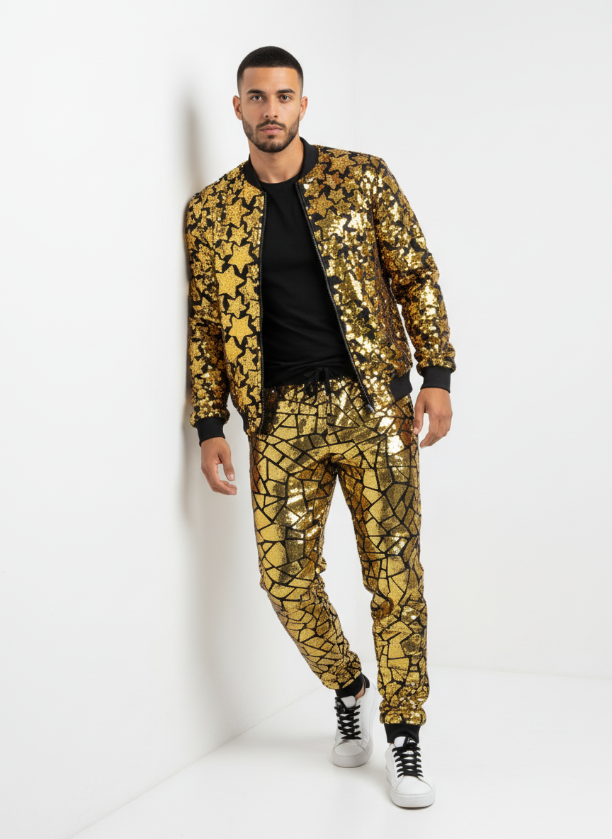 Chaqueta con paneles de espejo estrella Dorado Rocco