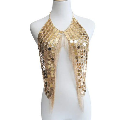 gold Acrylic Sequins Tank Top festival outfit