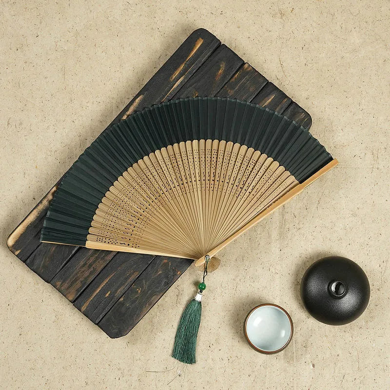 Green Bamboo Folding Bamboo Hand Fan