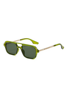 Unisex vintage sunglasses featuring a translucent olive green plastic frame, double bridge design, and gold-tone metal temples.