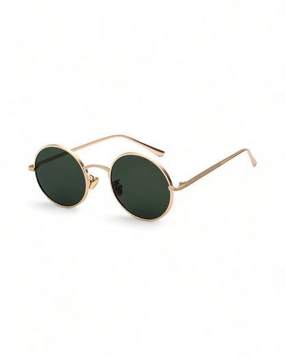 green lens gold frame Round Metal Frame Sunglasses