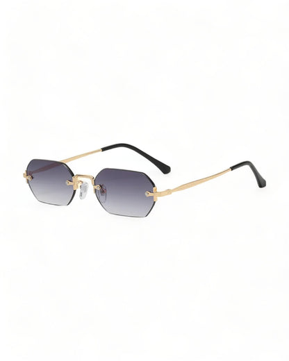 grey lens gold frame Rimless Hexagonal Sunglasses 